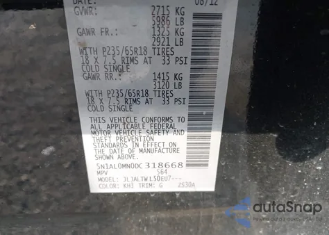 2013 Infiniti Jx35 from USA, damaged, VIN 5N1AL0MN0DC318668